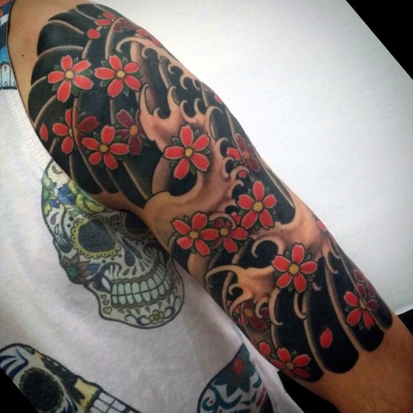 100 Kirschblüten Tattoo Designs für Männer - Floral Ink Ideen  