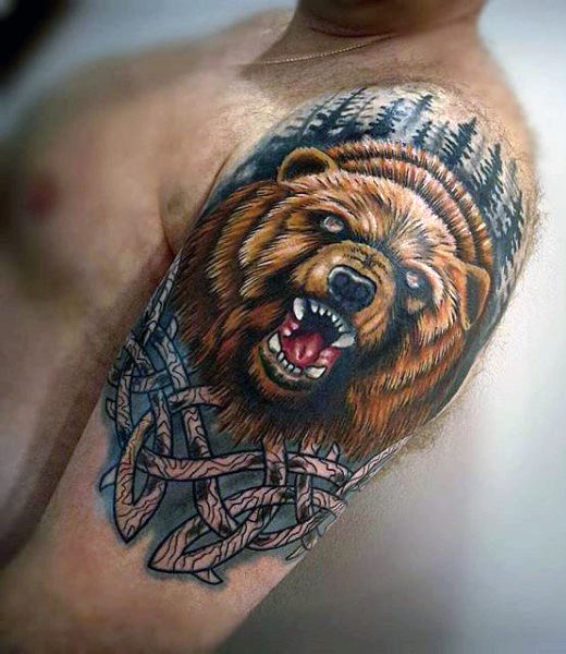 60 Bär Tattoo Designs für Männer - eine männliche maulende Maschine  
