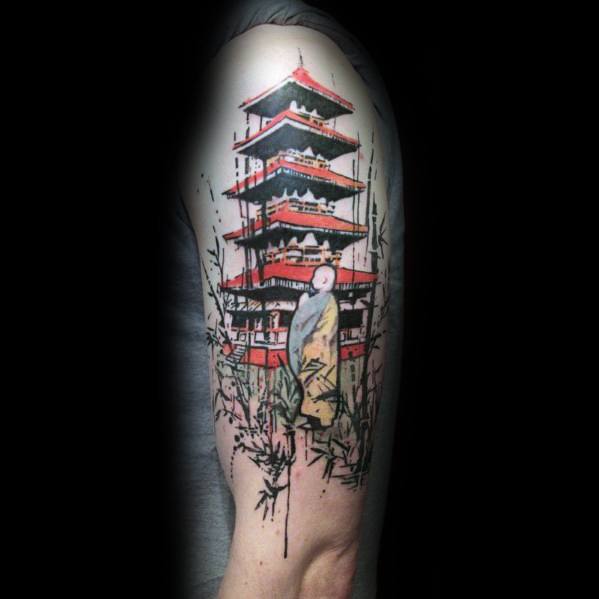 60 Pagode Tattoo Designs für Männer - abgestufte Turm Tinte Ideen  