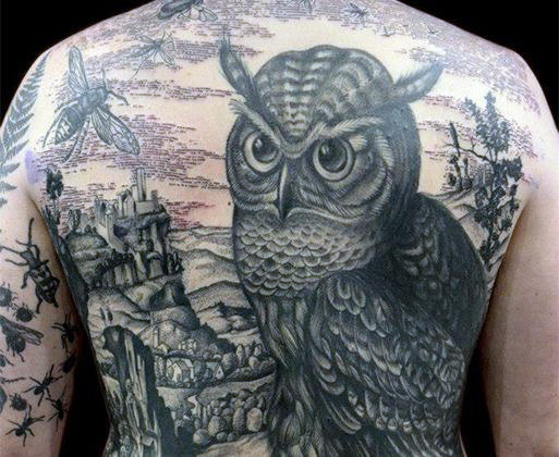 40 Eule zurück Tattoo Designs für Männer - coole Vogel Tinte Ideen  