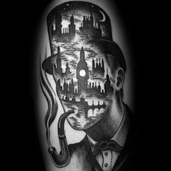 50 Sherlock Holmes Tattoo Designs für Männer - Detektiv-Ideen  