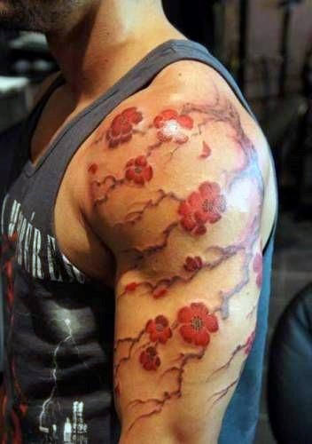 100 Kirschblüten Tattoo Designs für Männer - Floral Ink Ideen  