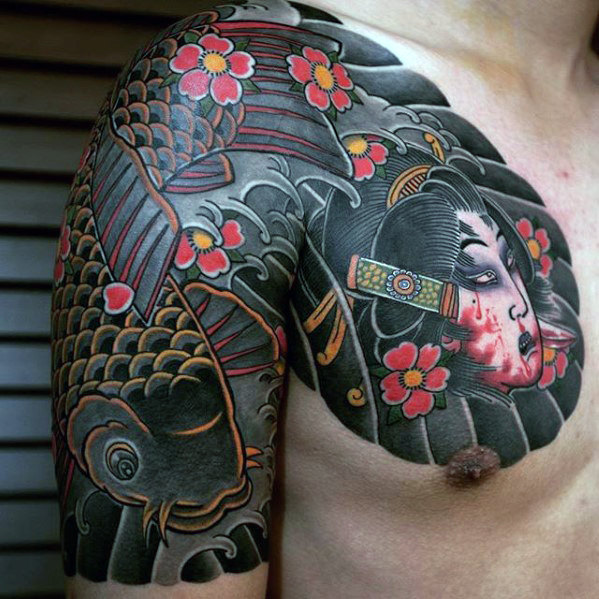 50 japanische Brust Tattoos für Männer - maskuline Design-Ideen  