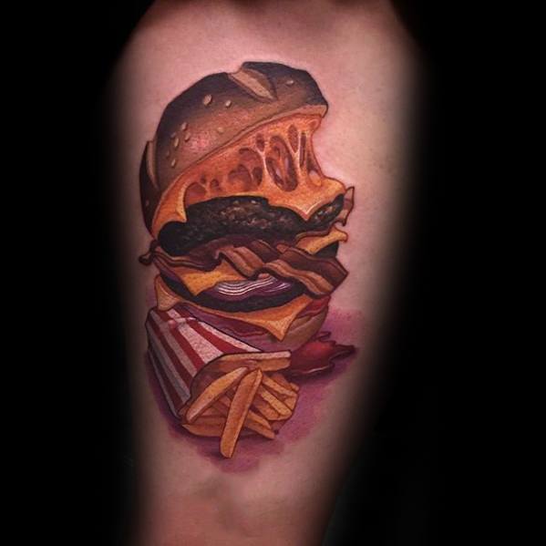 40 Cheeseburger Tattoo Designs für Männer - Food Ink Ideen  