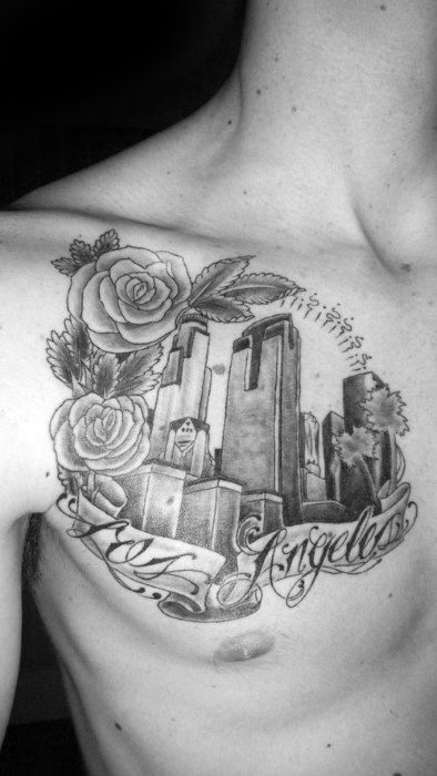 30 Los Angeles Skyline Tattoo Designs für Männer - Southern California Ink Ideen  