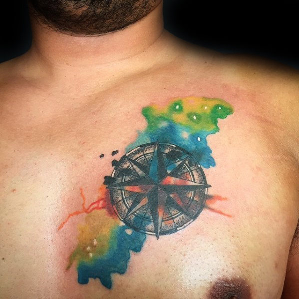 40 Aquarell Kompass Tattoo Designs für Männer - coole Ideen  