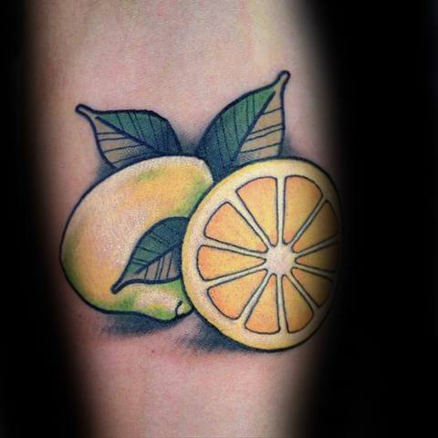 50 Zitrone Tattoo Designs für Männer - Citrus Fruit Ink Ideen  
