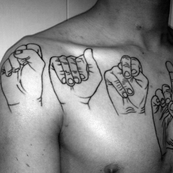 40 Gebärdensprache Tattoo Designs für Männer - Kommunikation Ink Ideas  