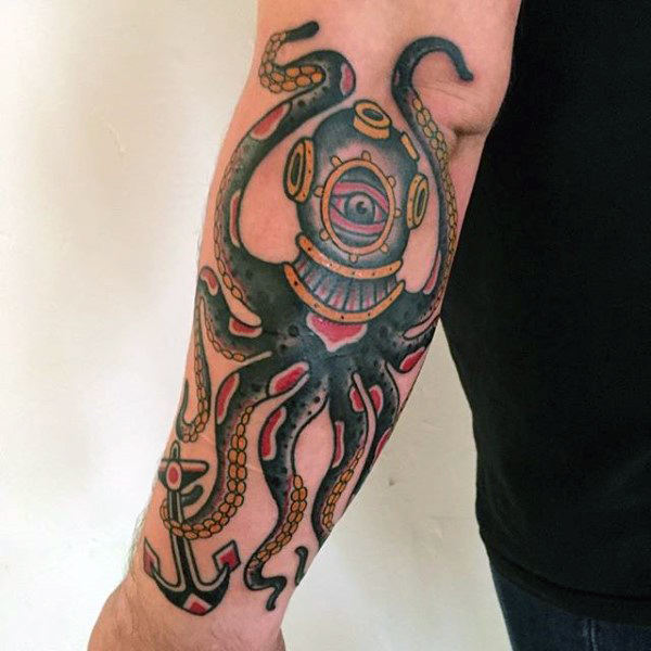50 traditionelle Octopus Tattoo Designs für Männer - Old School-Ideen  