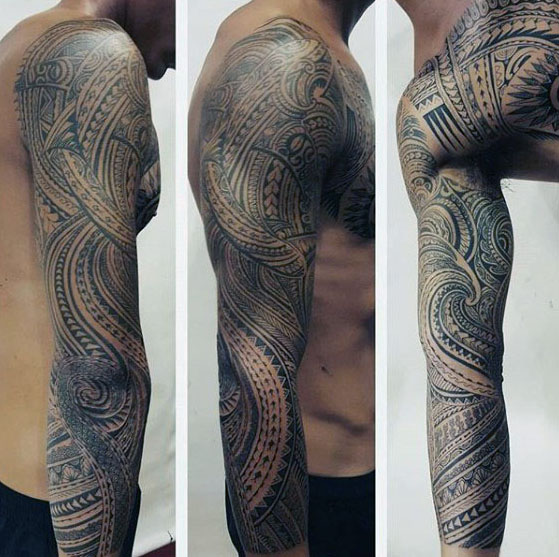 40 polynesische Ärmel Tattoo Designs für Männer - Tribal Ink Ideen  