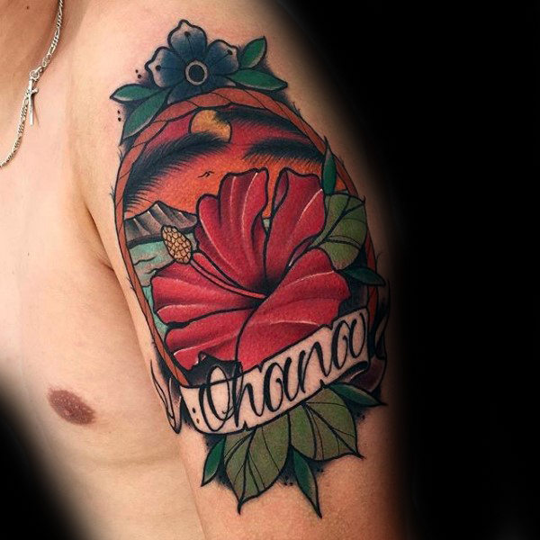 80 Hibiskus Tattoo Designs für Männer - Blumen-Tinte-Ideen  