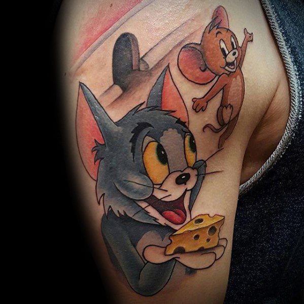 40 Tom und Jerry Tattoo-Designs für Männer - Cartoon-Tinte-Ideen  