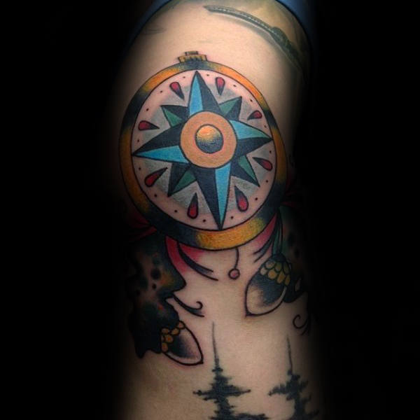 40 traditionelle Kompass Tattoo Designs für Männer - Old School-Ideen  