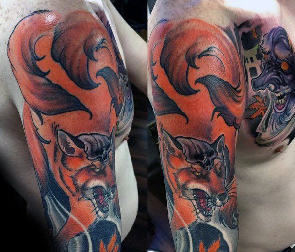 80 Kitsune Tattoo Designs für Männer - japanische Fox Ink Ideen  