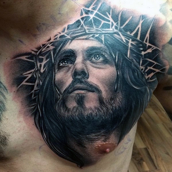 40 Jesus Brust Tattoo Designs für Männer - Chris Ink Ideen  