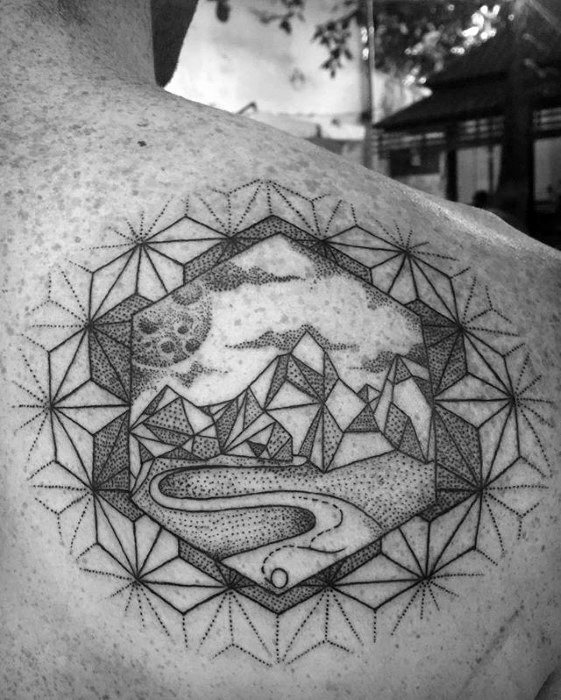 50 geometrische Berg Tattoo Designs für Männer - Geometrie-Tinte Ideen  