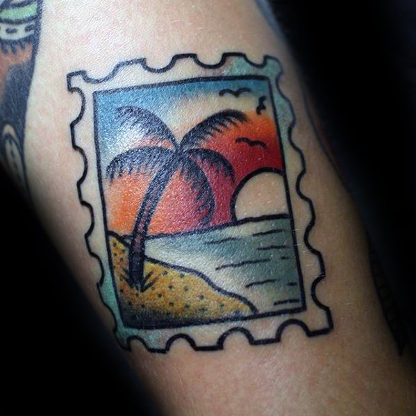 20 Briefmarke Tattoo Designs für Männer - Traveler Ink Ideen  