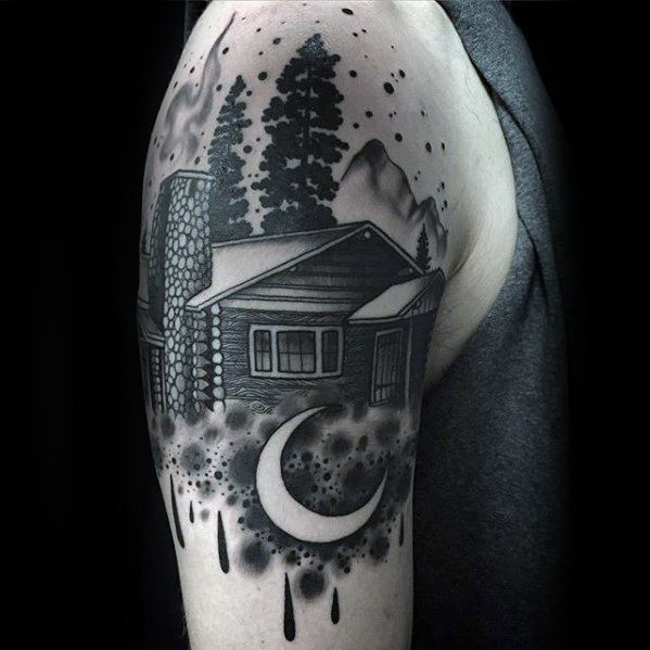 40 Log Cabin Tattoo Designs für Männer - Wohnung Tinte Ideen  