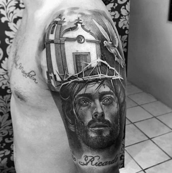 60 3D Jesus Tattoo Designs für Männer - religiöse Tinte Ideen - Mann