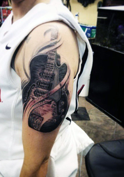 65 Gitarren Tattoos für Männer - Manly akustische und elektrische Designs  