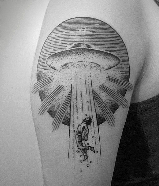 100 UFO Tattoo Designs für Männer - Alien Abduction Ink  
