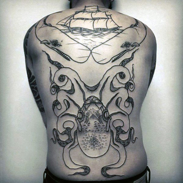 30 Octopus Zurück Tattoo Designs für Männer - Unterwasser Tinte Ideen  