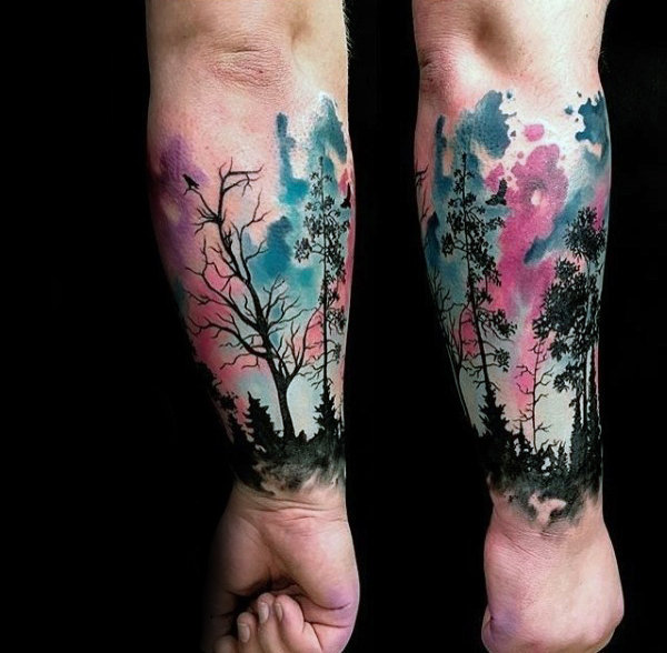 50 Nordlichter Tattoo Designs für Männer - Aurora Borealis Ink Ideen  