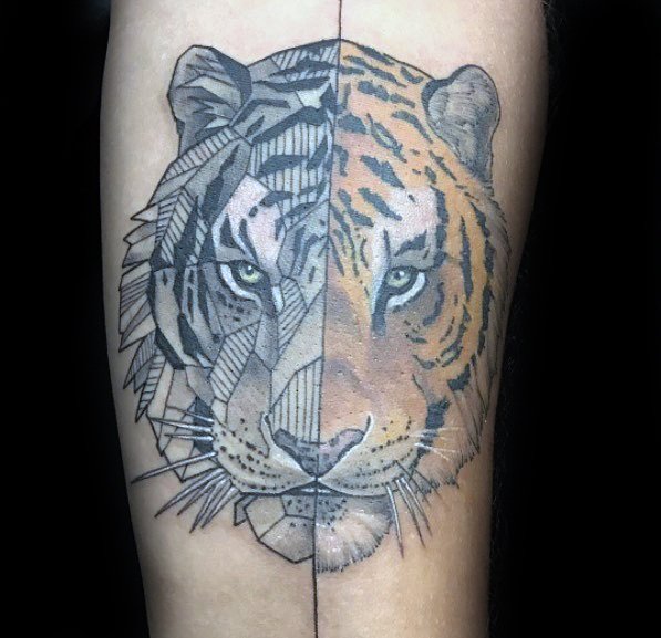 50 geometrische Tiger Tattoo Designs für Männer - gestreifte Geometrie Ideen  