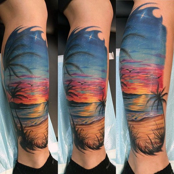 90 Sonnenuntergang Tattoos für Männer - Fading Daylight Sky Designs  