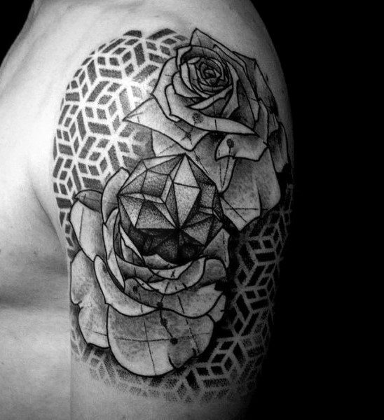 40 geometrische Rose Tattoo Designs für Männer - Blumen-Tinte-Ideen  