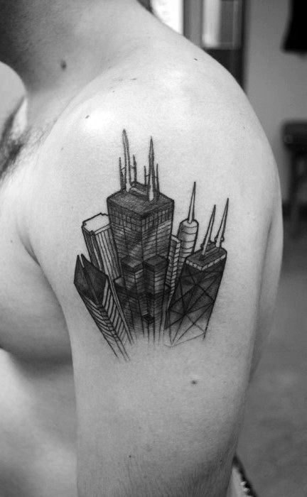 90 Building Tattoos für Männer - Architektur Ink Design-Ideen  