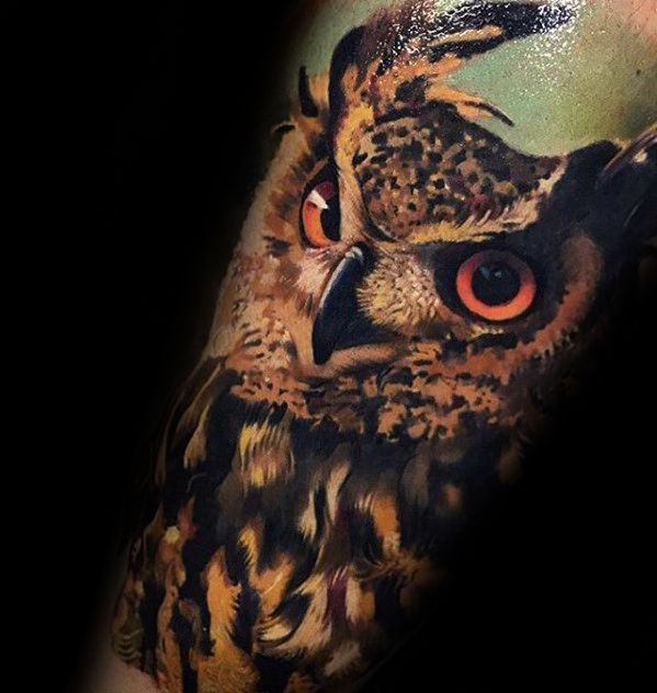 40 Eule Unterarm Tattoo-Designs für Männer - Federfarbe Ideen  