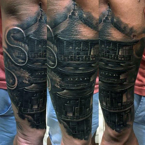 60 Pagode Tattoo Designs für Männer - abgestufte Turm Tinte Ideen  