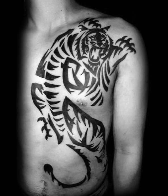 40 Stammes-Tiger-Tätowierungs-Entwürfe für Männer - große Katzen-Tinten-Ideen  