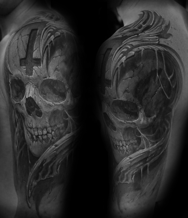 50 3D Skull Tattoo Designs für Männer - Cool Cranium Ink Ideen  