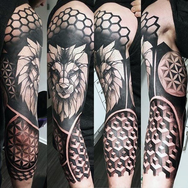 50 geometrische Tattoo Ärmel Designs für Männer - komplexe Tinte Ideen  