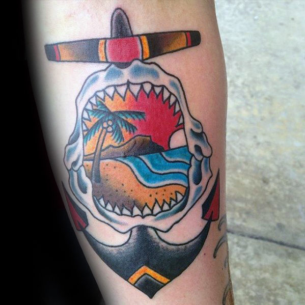 60 Shark Jaw Tattoo Designs für Männer - ein Biss Tinte Ideen  