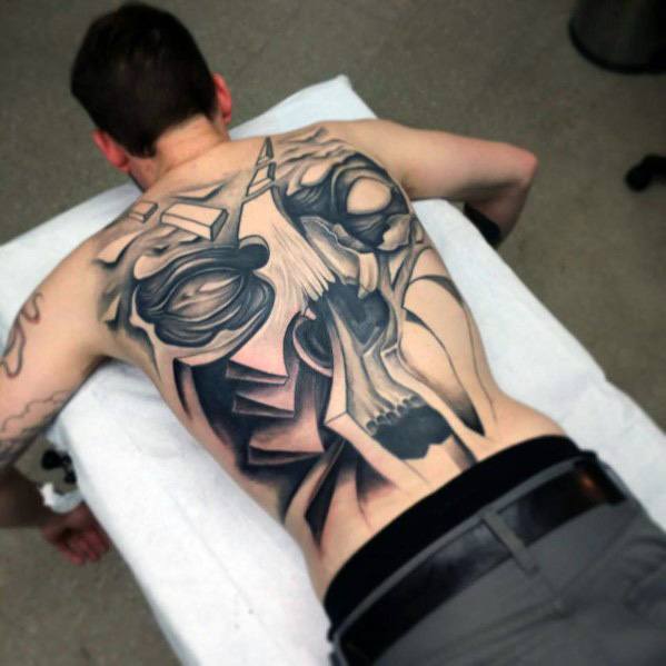 40 Schädel zurück Tattoo Designs für Männer - Maskulin Tinte Ideen  