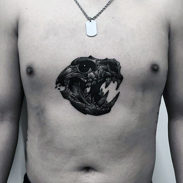50 Schädel Brust Tattoo Designs für Männer - Eindringliche Tinte Ideen  