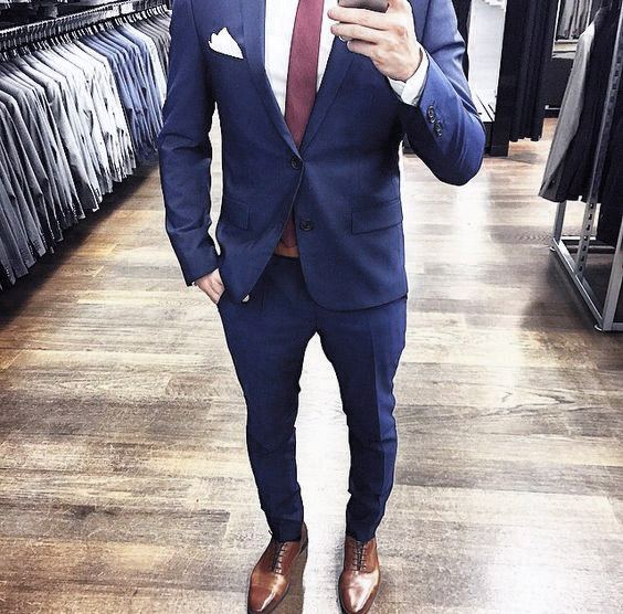 Top 60 Best Navy Blue Suit Brown Schuhe Styles für Männer - Herrenmode Ideen  