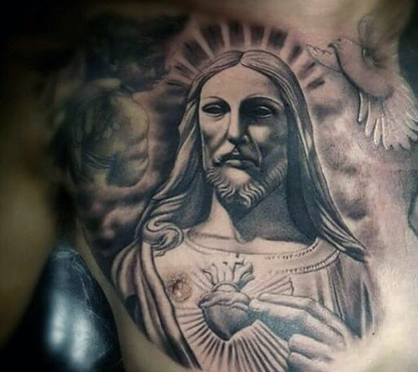 40 Jesus Brust Tattoo Designs für Männer - Chris Ink Ideen  