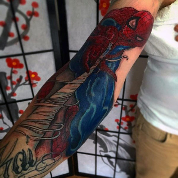 100 Spiderman Tattoo Design-Ideen für Männer - Wild Webs of Manly Ink  