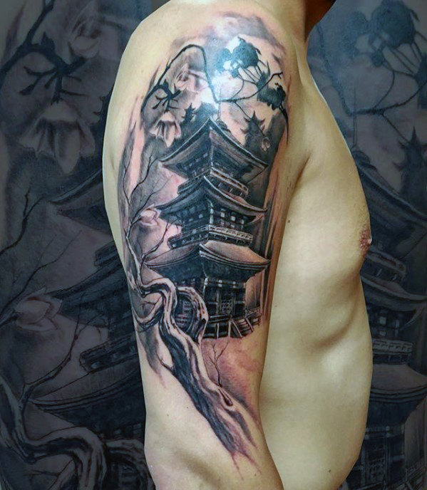 50 japanische Tempel Tattoo Designs für Männer - buddhistische Tinte Ideen  