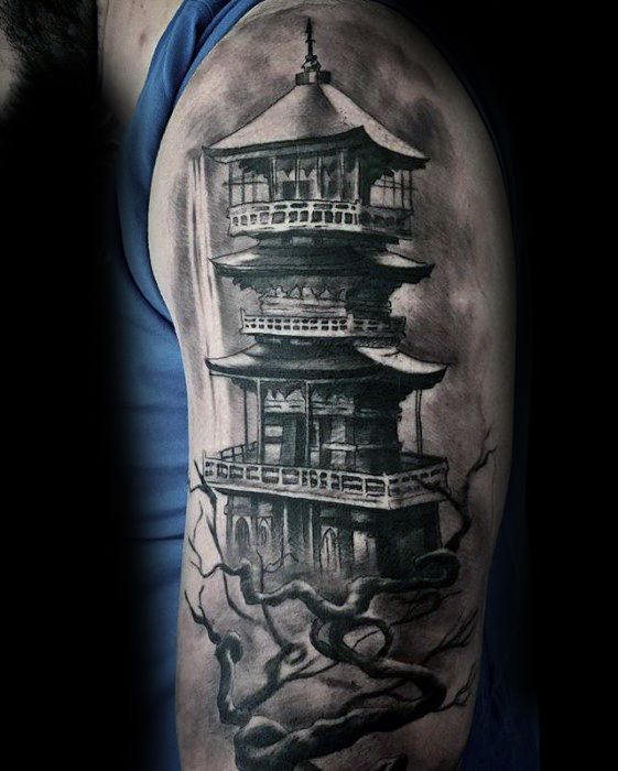 60 Pagode Tattoo Designs für Männer - abgestufte Turm Tinte Ideen  