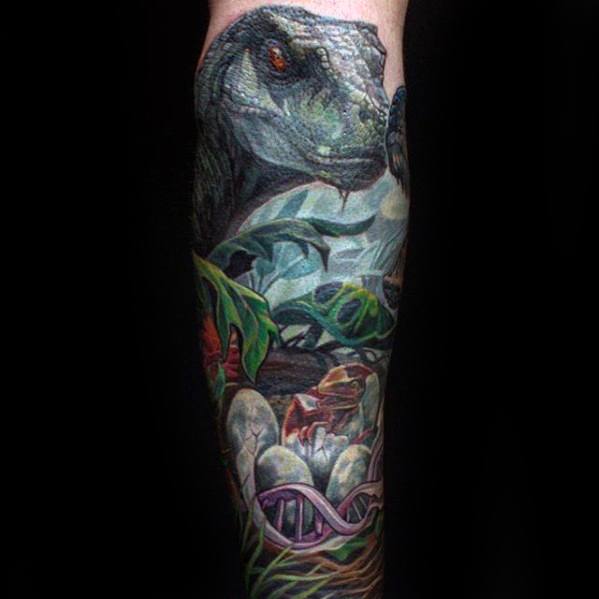 50 Jurassic Park Tattoo Designs für Männer - Dinosaurier-Tinten-Ideen  