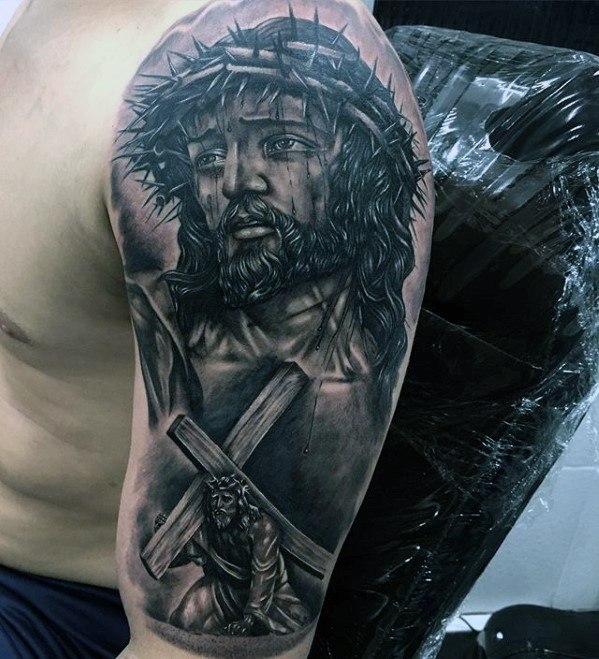 60 3D Jesus Tattoo Designs für Männer - religiöse Tinte Ideen  