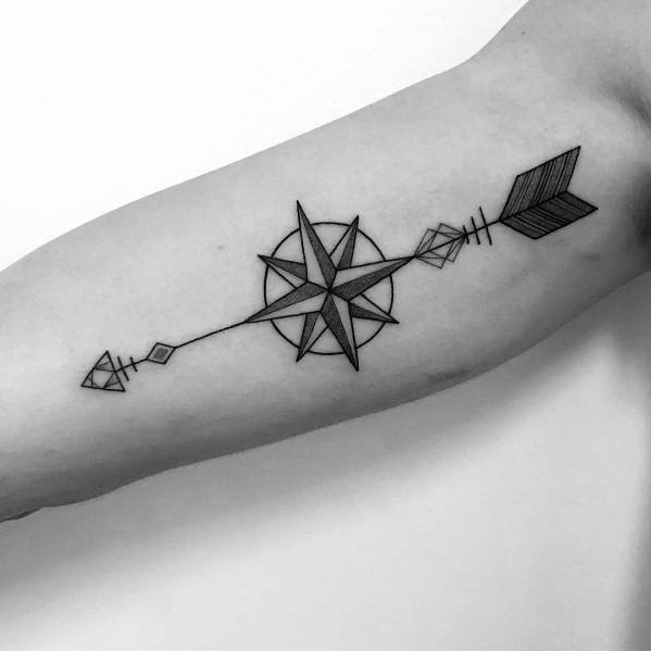 50 einfache Kompass Tattoos für Männer - gerichtete Design-Ideen  