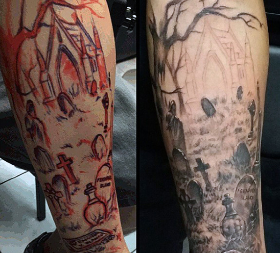 40 Graveyard Tattoo Designs für Männer - Grabsteine ​​und erdigen Bindungen zurückgelassen  