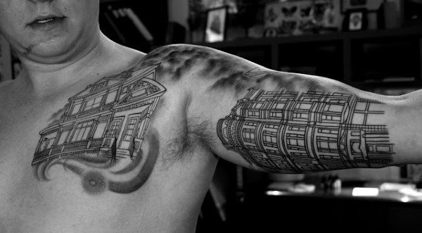 90 Building Tattoos für Männer - Architektur Ink Design-Ideen  