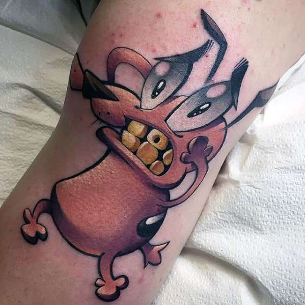 40 Mut der feige Hund Tattoo-Designs für Männer - Cartoon-Ideen  